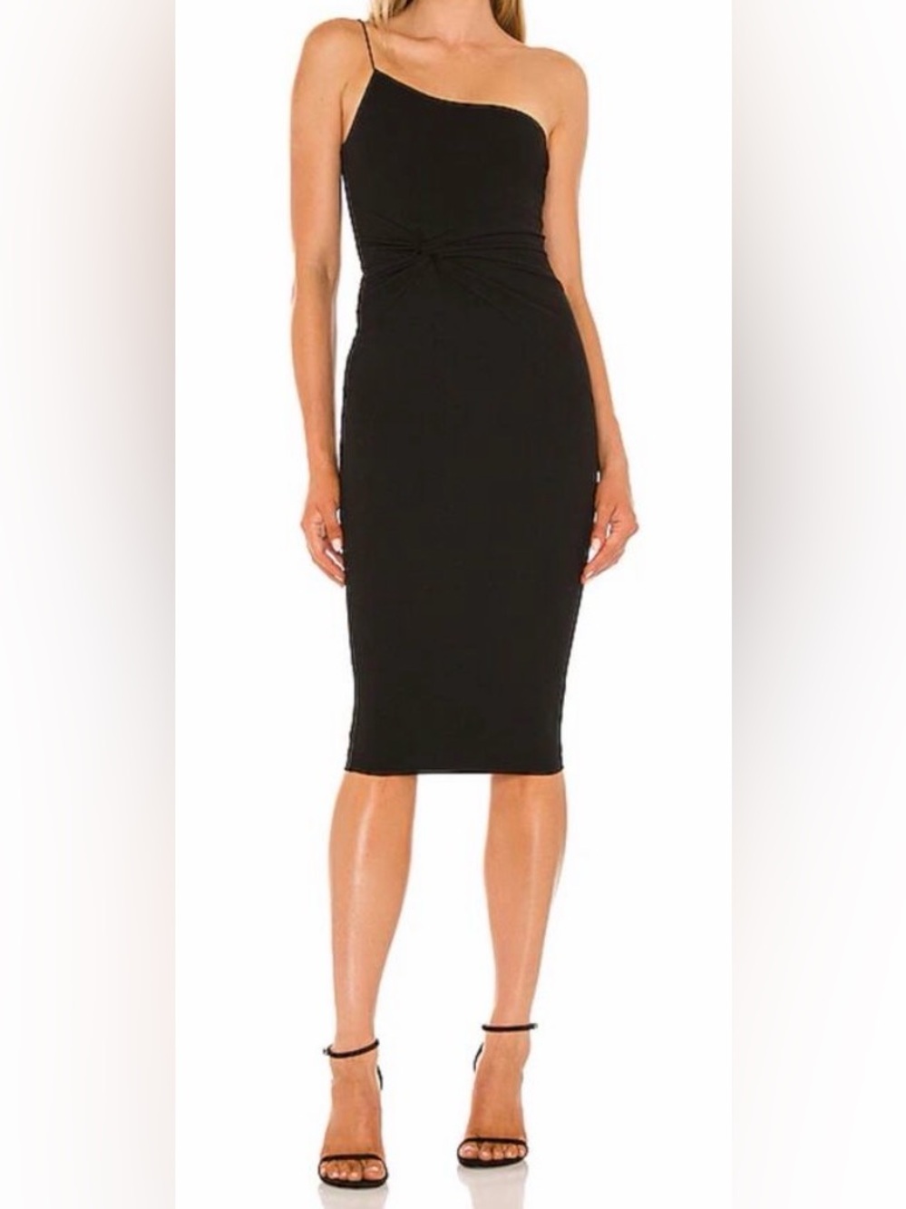 Revolve Nookie Lust Black One-Shoulder Twist Midi Cocktail Dress NWT